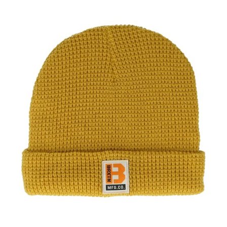 Brixton - Gul cuff Beanie - Builders Waffle Knit Beanie Yellow Cuff @ Hatstore