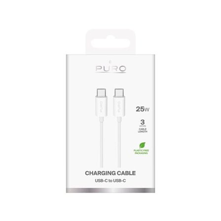 Puro TPE 25W USB-C - USB-C 3 m kabel - hvit