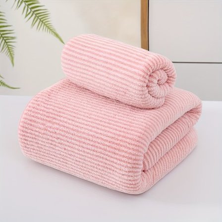 2 stk. Håndklædesæt med vandrette striber, blødt håndklæde, badehåndklæde, hurtigtørrende absorberende håndklæde til badeværelset, 1 badehåndklæde og 