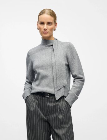 Object Objthess L/S Re Bow Knit Pullover Noos - Grey - XS