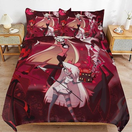 c335 Hazbin Hotel Helluva Boss Sengesæt Dynebetræk Komfortabelt og Let Tegneserie Sengetøj 3 Dele Sengesæt Twin (1 Dynebetræk og 2 Pudebetræk