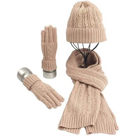 Hue, tørklæde og handskesæt til kvinder Damer Blødt varmt strikket langt tørklæde 3 i 1 Vinter tykt strikket sæt til skiløb Udendørs shopping Fiskeri