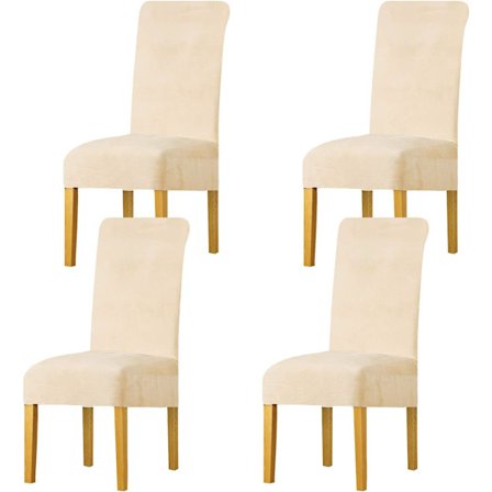 Stoltrekk i fløyel, elastisk spandex med strikk, stort fløyelsdamesete for restaurant, hotell, festbankett (Off-White, 4-pakning(M))