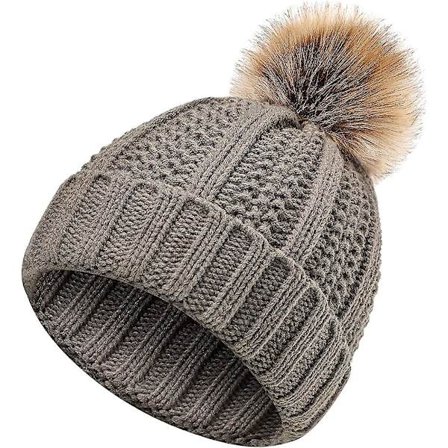 Naisten neulottu pipo tekoturkistupsulla, lämmin neulottu pipo Acsergery-lahja