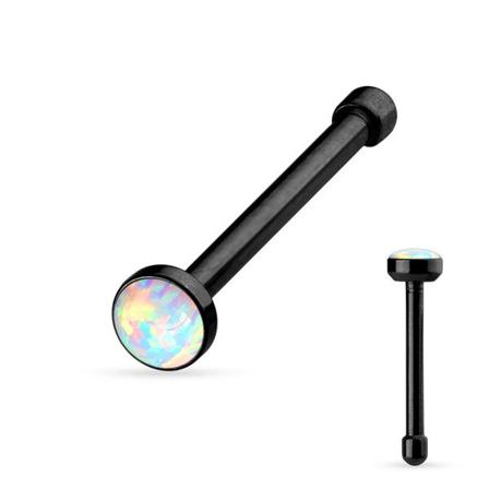 1 Näspiercing I Svart 316l-stål Med Vit Opalite