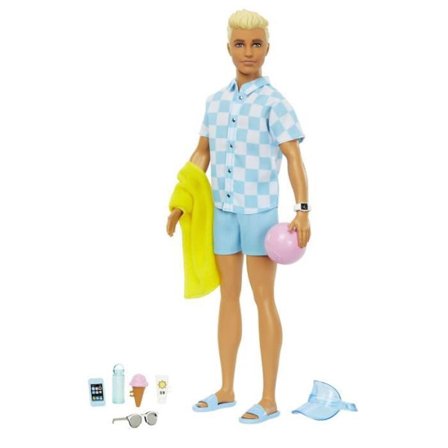 Barbie -Ken Stranddocka blond i badshorts och strandaccessoarer HPL74