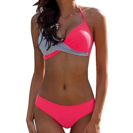 Bikinisett for kvinner med polstret bh, push-up badedrakt, halter badedrakt, strandklær Light Grey Rose Red M