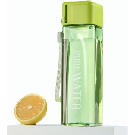 Sports Drikkeflaske 500ml, Personlig Grønn Plast Bærbar Firkantet Vannflaske med Lokk, Lekkasjesikker Gjenbrukbar Drikkeflaske for Sport, Vandring, 