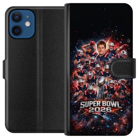 Yhteensopiva Lompakkokotelo Apple iPhone 12 Super Bowl 2026 juliste, jossa New England Patriots ja NFL-mestaruuspalkinto räjähtävän urheilullisessa su