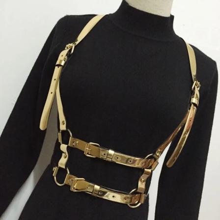 NYHET Punk Harajuku O-Ring Strumpeband färg Läder Kropp Bondage Bur Skulptering Sele Midjebältesremmar Hängslen Bälte guld silver E002