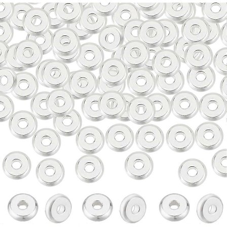 100 st 304 Rostfritt Stål Platta Runda Distanspärlor Metall Silver Stopp Lös Pärla Liten Rund Platta Rund Sömmade Pärlor för DIY Armband Halsband 