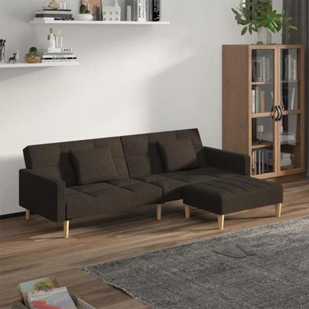 Vidaxl Bäddsoffa 2-sits Med Två Kuddar Och Fotpall Brun Tyg Brun