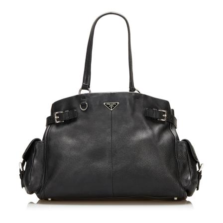 Prada Vintage, Vitello Daino Shoulder Bag Leather Calf Italy Zwart, Dames, Maat:ONE Size