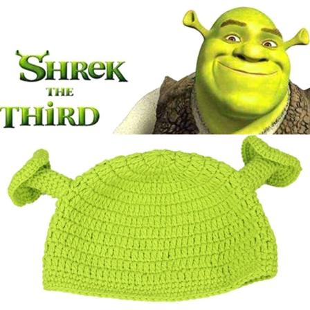 Handgjord ullmössa Monster Shrek grön färg mössa