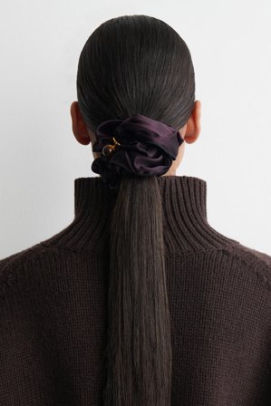 COS Women's Charm-Detail Silk Scrunchie in Brown