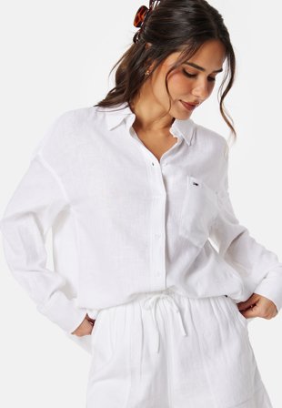 TOMMY JEANS OVR Linen Shirt YBR White Klær