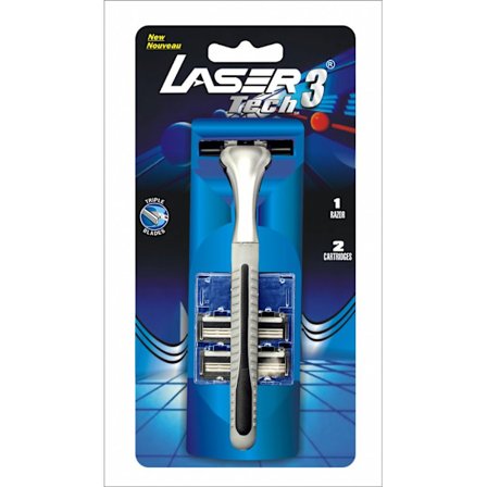Laser Tech3 rakhyvel + 2 rakblad, 3-bladig rakhyvel för män