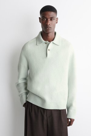 COS Men's Brushed Wool Polo Shirt in Blue