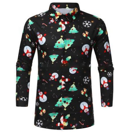 Herre Santa Claus print skjorte sort
