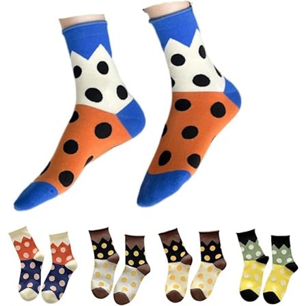 Polka Dot Strømper Farverige Funky Skøre Strømper til Kvinder Pige Sød Høj Ankel Preppy 5 Par Rulletop
