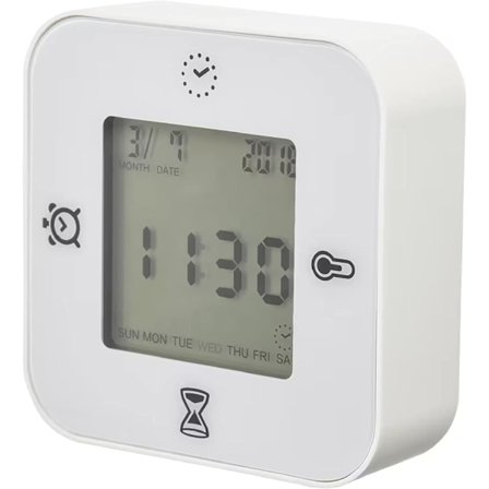 Klokke/Termometer/Alarm/Timer, 4 funksjoner skrivebordsklokke (hvit)