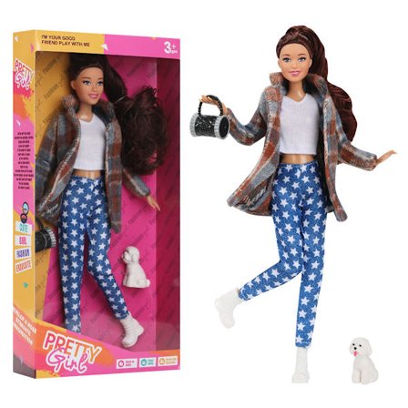 Barbiedukke 30 cm - Langt hår & fin høst/vinterkjole | Ny i forpakning