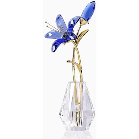 Krystallblomstfigur Lilje Blomst Samleobjekter for Kvinner, Glass Lilium med Krystallvase Metallstamme for Hjem Bryllup Festdekor Blue