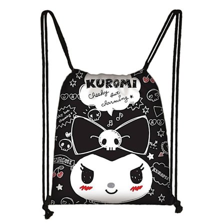 Sanrio Kuromi Kawai Tegneserie Anime Print Snørebåndstaske Børn Piger PE Sport Svømning Skole Rygsæk Rejserygsæk(3)