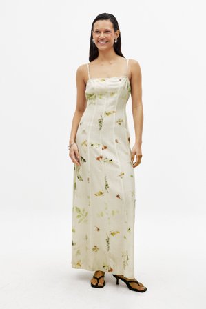 NA-KD Robe longue à coutures apparentes en mélange de lin - Robes de Printemps - Floral - EU 32