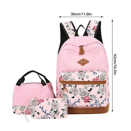 Fritidsrygsæk, tredelt sæt, stor kapacitet, skolerygsæk til studerende, blomstret rygsæk, pigerygsæk egnet til skole, rejser