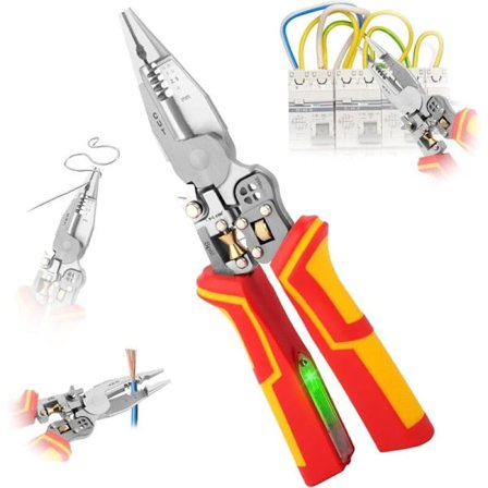 Automatisk kabelstripper 9 i 1 Multifunktionelt elektriker værktøj med stripping, krympning, vikling og elektricitetsmålingsfunktion