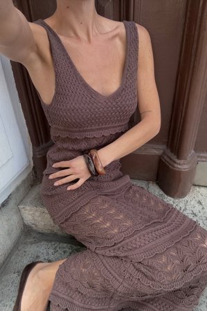 NA-KD gehäkeltes Strick-Maxikleid - Strickkleider - Braun - S (EU 34-36)