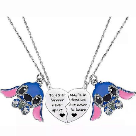 2 stk. halskæder til par Nye Disney Stitch rustfrit stål sølv rosaguld vedhæng elskere par bedste venner smykker gaver [DB]