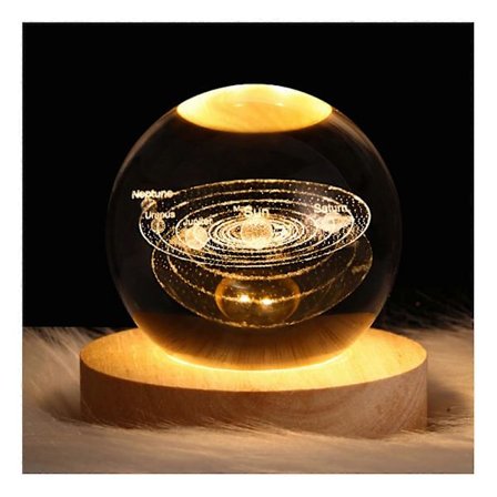 Liten Kristallkula med Träbelysningsbas 3D-glaskula med LED-ljus