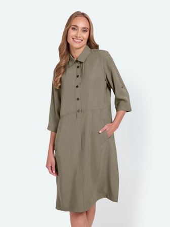 SIGNATURE - 3/4 Ærmet Kjole - Khaki