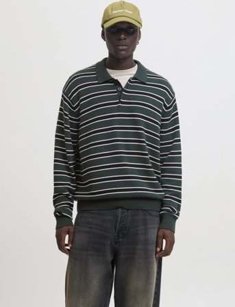 Jack & Jones Jorargos Knit Stripe Polo Styd Aw25 - Green - L