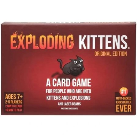 Exploding Kittens - Kortspill | Familievennlig festlek | Russisk Roulette | Engelsk | Alder 7+ | 2 til 5 spillere
