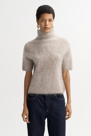 Soft Goat - Brushed short sleeve turtleneck - Kashmirtröja dam - XS - Greige