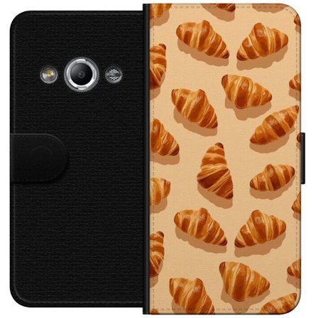 Kompatibel Tegnebogsetui til Samsung Galaxy Xcover 3 Croissant-mønster med gyldenbrune franske bagværk på beige baggrund, café-inspireret design m