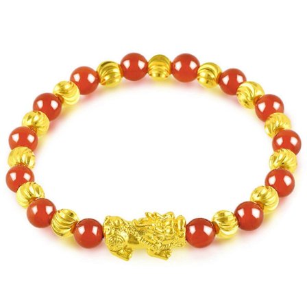 Rött Agat Guld Pärlarmband Pi Xiu Stretchigt Turarmband för Kvinnor Smyckesgåva (FMY)