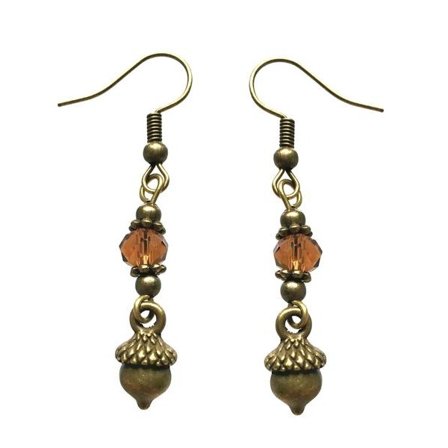 Earrings - Acorns - Bronze - Amber - Bead
