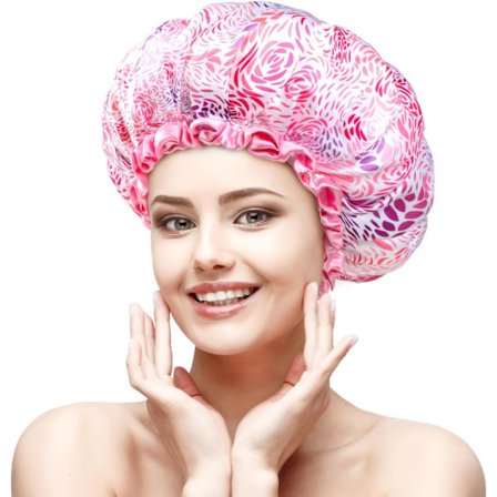 2 stk. Hætte til kvinder Pink Flower Hætte Badehætter til damer Dobbelt lag Vandtæt Genanvendelig Hætte til krøllet tykt hår Medium Romantiske 