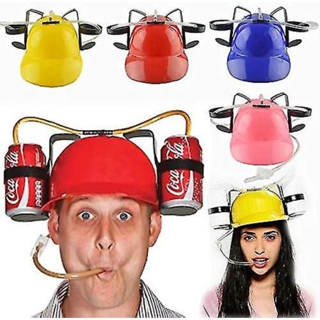Øl Drikke Hjelm - Justerbar Drikkedåse Holder Hat - Øl Soda Strå - Party Sjov Drik 1stk Tilfældig Farve (FMY)