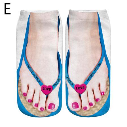CHLOEF 3D-mönster Manikyr Print Strumpor, Flip Flop Funny Hidden Ru E One Size