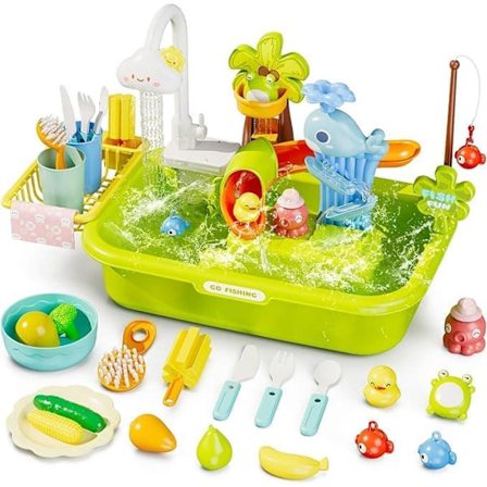 4-i-1 Vattenbord för Barn med Elektrisk Vattenpump – Fiskespel & Sensorisk Leksak