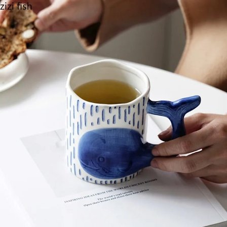 Creative Ceramic Tea Coffee Mug Cartoon Dolphin Whale Tail Handle Cute Fish Cup Shark Goldfish Children's Breakfast Milk Mug