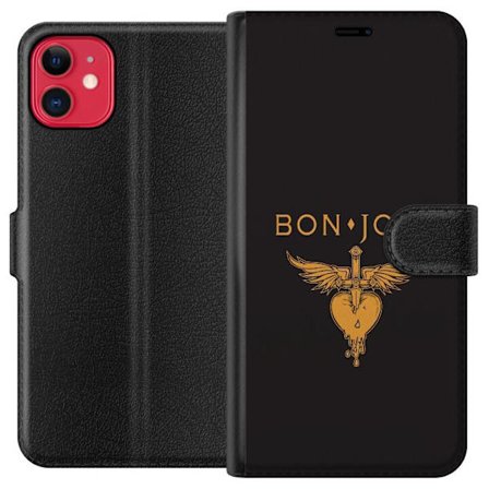 Kompatibelt Plånboksfodral till Apple Apple iPhone 11 Ikonisk musikillustration med bevingat hjärta och dolk i guldtoner på mörk bakgrund, kraftfu