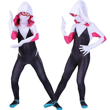 4-10 år flickor Spider Gwen med mask cosplay jumpsuit kostym