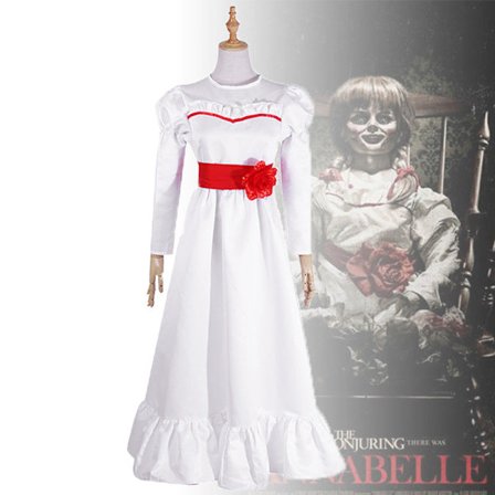 Annabel Film Cosplay Kostume til Kvinder Børn Voksen Halloween Kostumer og Paryk Horror Skræmmende Fancy Hvid Kjole Outfits B kun kjole-FA-