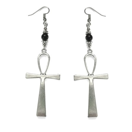 Øreringe - Ankh - Onyx - Sølv